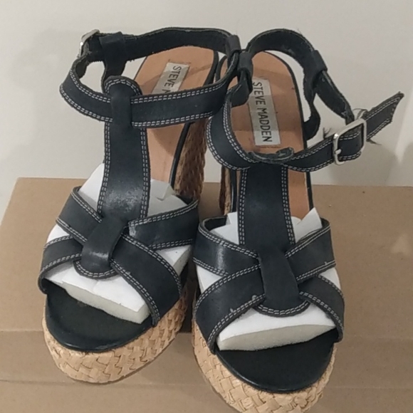 Steve Madden Navy Blue Ankle Strap Platform Wedge - Picture 2 of 15